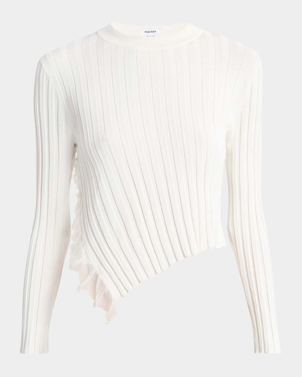 Asymmetric Ruffle Crewneck Sweater